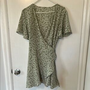 Floral Green Wrap Dress